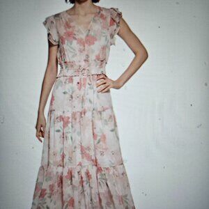 Calvin Klein Floral Smocked-Waist Tiered Maxi Dress, Ruffled Sleeve Summer Dress